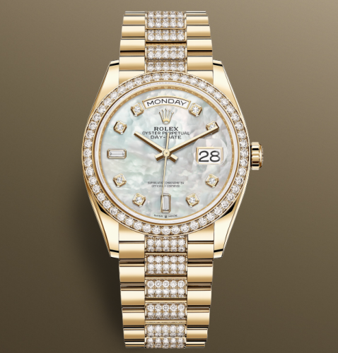 Rolex Day-Date 36 Yellow gold Bezel set with diamond Diamond-set President Bracelet 128348RBR-0019